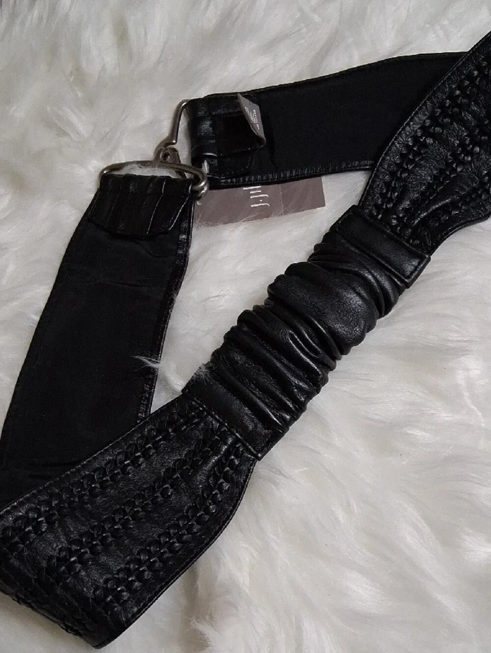 NWT J. Jill Black Braided Wide Stretch Belt with Silver Hook-Large